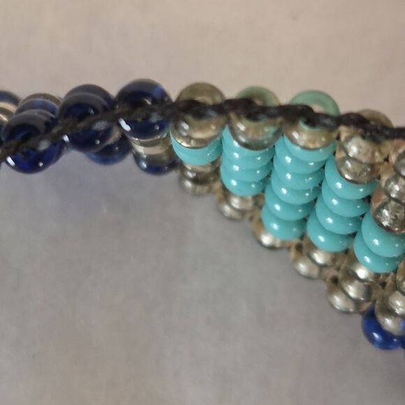 2 Boho Seed Bead Bracelets Cobalt Blue Turquoise Colors - Picture 3 of 11